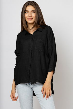 Camasa din in cu inel metalic pe spate Stella Milani, neagra [1]