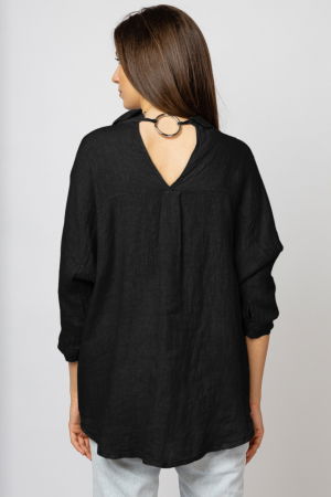 Camasa din in cu inel metalic pe spate Stella Milani, neagra [2]