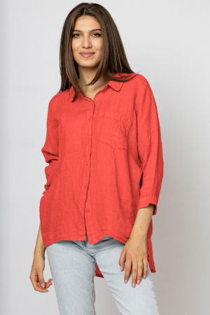 Camasa din in cu inel metalic pe spate Stella Milani, corai [1]