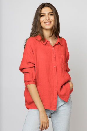 Cămăși din In - Camasa din in cu inel metalic pe spate Stella Milani, corai