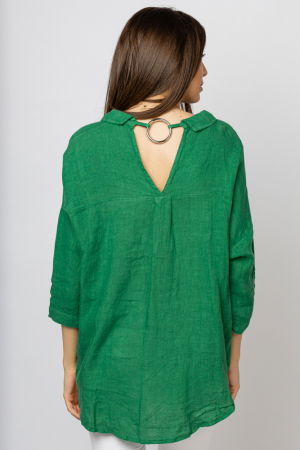 Camasa din in cu inel metalic pe spate Stella Milani, verde [3]