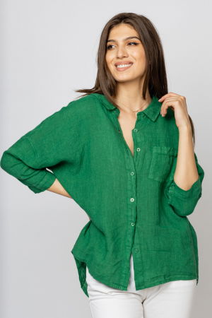 Cămăși din In - Camasa din in cu inel metalic pe spate Stella Milani, verde