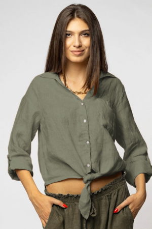 Îmbrăcăminte - Camasa din in cu nod in fata, kaki