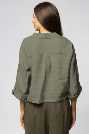 Camasa din in cu nod in fata, kaki [2]