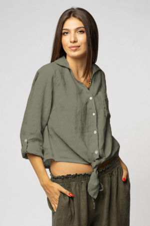 Camasa din in cu nod in fata, kaki [1]