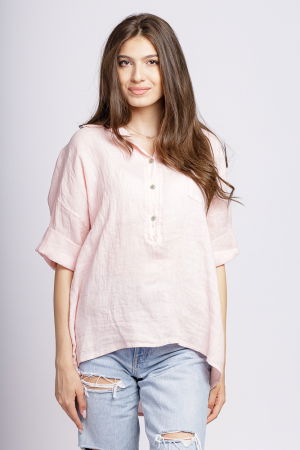 Cămăși din In - Camasa din in roz cu siret pe spate in dreptul gulerului