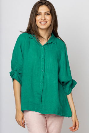 Cămăși din In - Camasa din in verde cu siret pe spate, Stella Milani