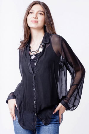 Cămăși din Vâscoză - Camasa din matase si vascoza neagra, cu dublura