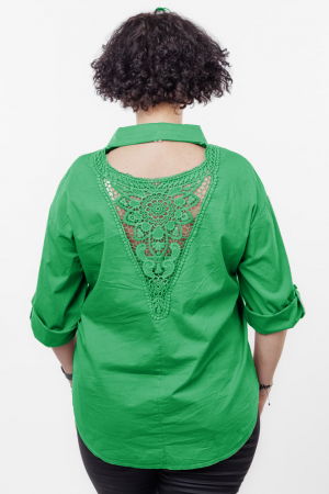 Camasa din poplin de bumbac cu dantela pe spate, verde [2]