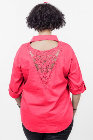 Camasa din poplin de bumbac cu dantela pe spate, fucsia [2]