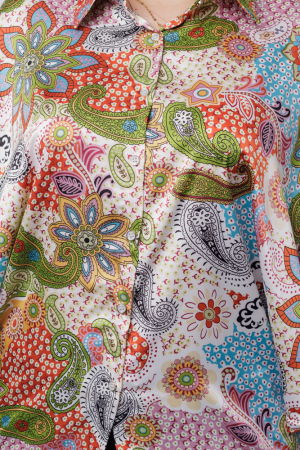 Camasa oversize, cu maneci bufante si imprimeu arabesc cu nuante de bleu si verde [2]