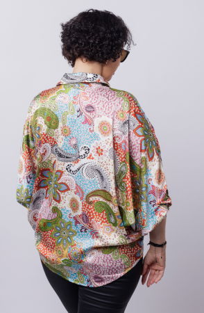 Camasa oversize, cu maneci bufante si imprimeu arabesc cu nuante de bleu si verde [3]