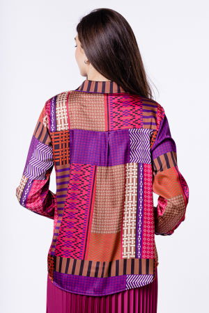 Camasa din satin cu imprimeu geometric predominant mov [2]