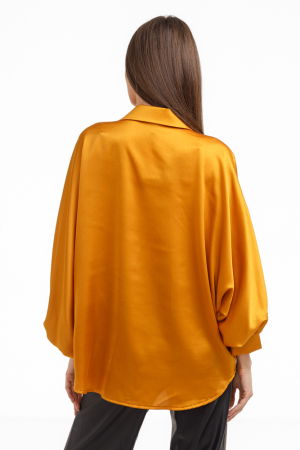 Camasa eleganta din satin, cu maneci bufante, galben mustar [4]