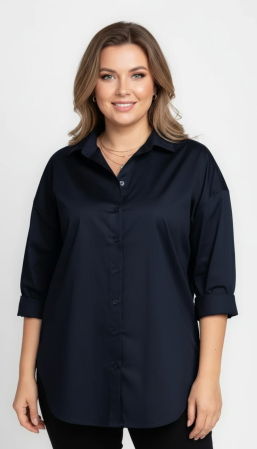 Cămăși din Bumbac - Camasa dreapta din poplin de bumbac, bleumarin