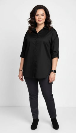 Cămăși din Bumbac - Camasa dreapta din poplin de bumbac, neagra