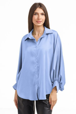 Camasa eleganta din satin, cu maneci bufante, bleu [1]