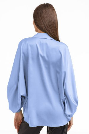 Camasa eleganta din satin, cu maneci bufante, bleu [2]