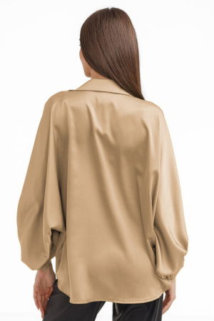 Camasa eleganta din satin, cu maneci bufante, cappucino [2]