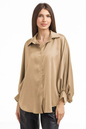 Camasa eleganta din satin, cu maneci bufante, cappucino [1]