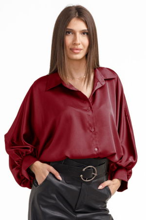 Cămăși Casual - Camasa eleganta din satin, cu maneci bufante, bordo
