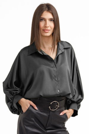 NOUTATI - Camasa eleganta din satin, cu maneci bufante, gri