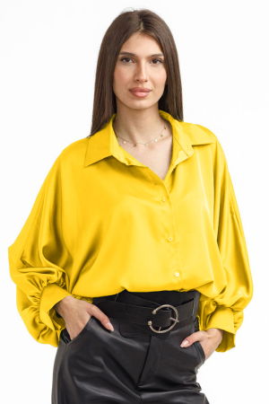 NOU IN SHOPIKA - Camasa eleganta din satin, cu maneci bufante, galbena