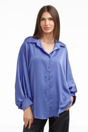 Camasa eleganta din satin, cu maneci bufante, albastra [2]