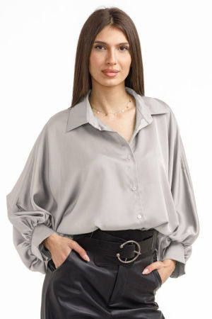 NOU IN SHOPIKA - Camasa eleganta din satin, cu maneci bufante, gri deschis