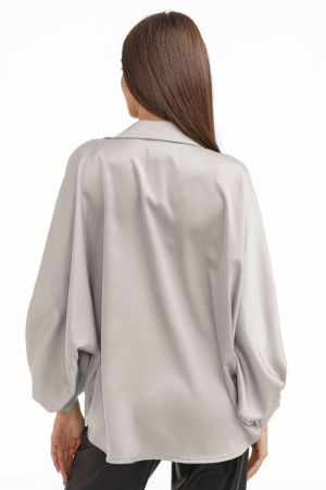 Camasa eleganta din satin, cu maneci bufante, gri deschis [2]