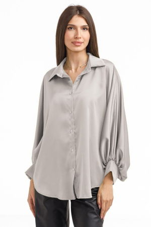 Camasa eleganta din satin, cu maneci bufante, gri deschis [1]