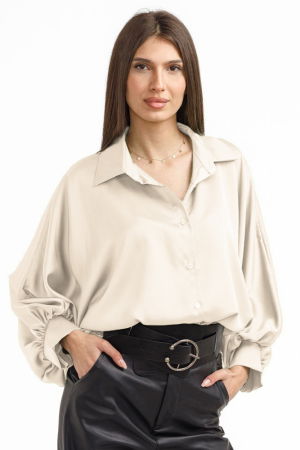 NOU IN SHOPIKA - Camasa eleganta din satin, cu maneci bufante, ivoire