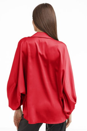 Camasa eleganta din satin, cu maneci bufante, rosie [2]
