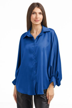 Camasa eleganta din satin, cu maneci bufante, albastra [1]
