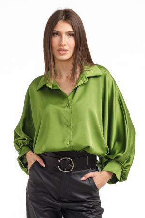 Camasa eleganta din satin, cu maneci bufante, verde olive [1]