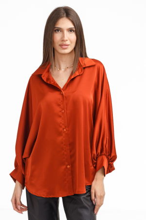 1988 Studio - Camasa eleganta din satin, cu maneci bufante, caramizie