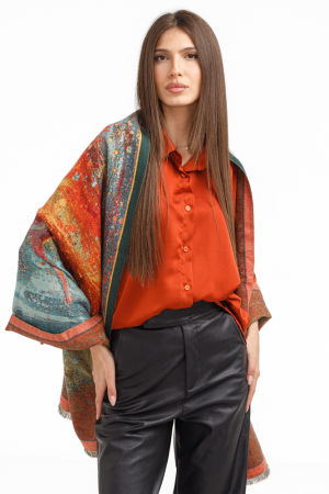 Camasa eleganta din satin, cu maneci bufante, caramizie [3]