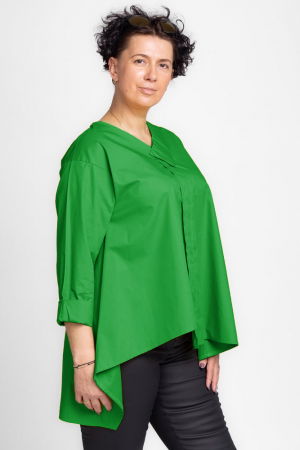 Bluze & Cămăși & Tricouri - Camasa verde crud asimetrica din poplin de bumbac cu decolteu V