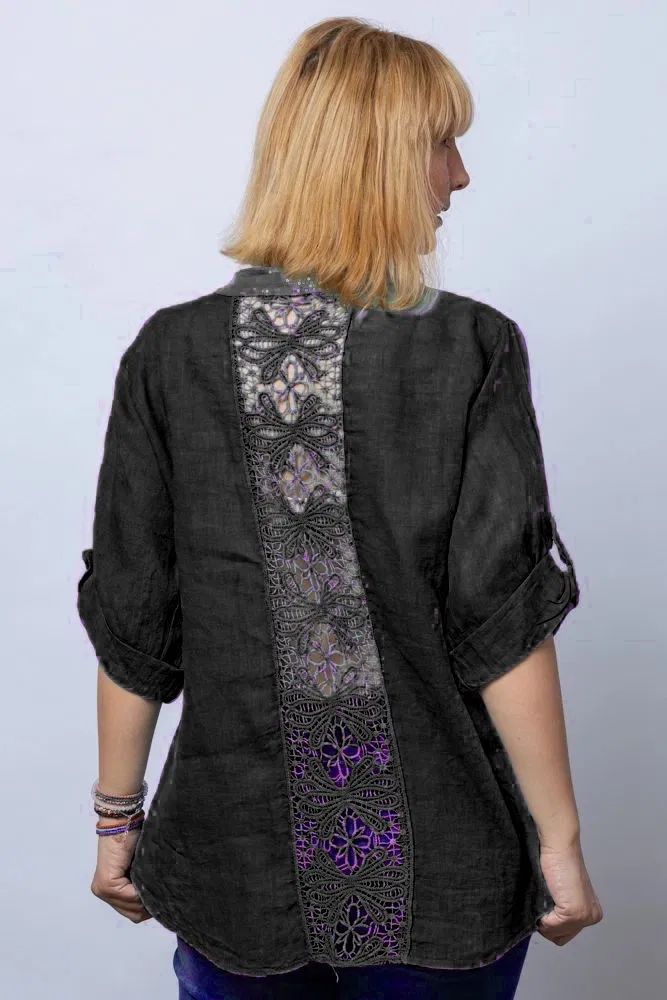 Camasa neagra din in cu paiete si dantela pe spate [1]