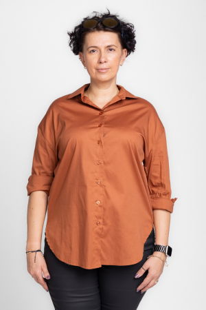 Cămăși din Bumbac - Camasa caramizie, dreapta, din poplin de bumbac