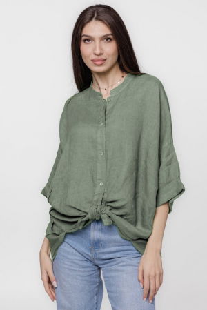 Cămăși din In - Camasa kaki, din in, cu guler tunica si nod in fata