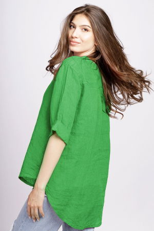 Camasa verde prazuliu din in cu nasture metalic decorativ [2]