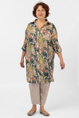 Camasa lunga subtire cu imprimeu pictural aquarela predominant verde [2]