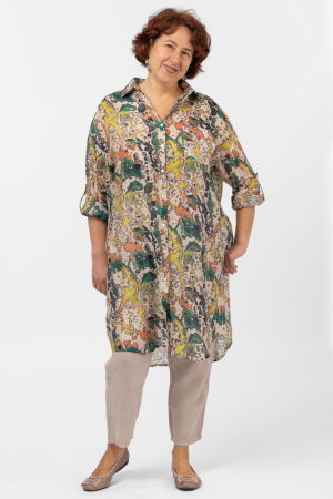 Rochii de Vară - Camasa lunga subtire cu imprimeu pictural aquarela predominant verde