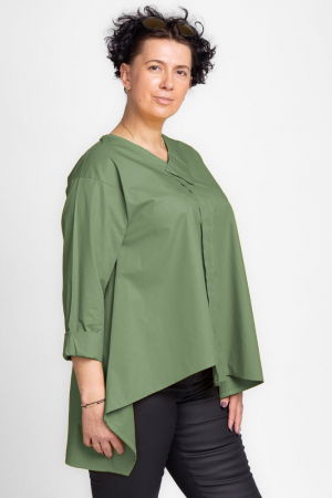 Bluze & Cămăși & Tricouri - Camasa kaki asimetrica din poplin de bumbac cu decolteu V