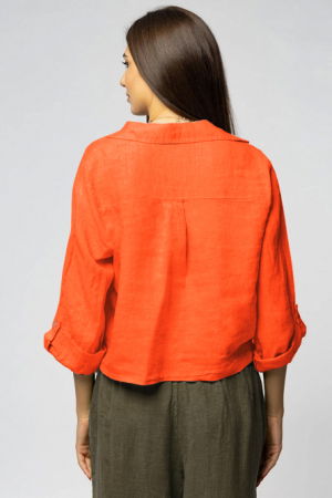 Camasa portocalie din in cu nod in fata [2]