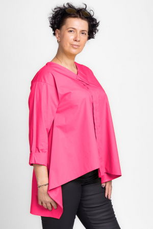 Bluze & Cămăși & Tricouri - Camasa fucsia asimetrica din poplin de bumbac cu decolteu V