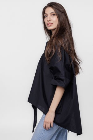 Camasa neagra asimetrica, din poplin satinat de bumbac, cu colturi [1]