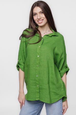 Cămăși din In - Camasa verde olive lejera, din in cu dantela pe spate