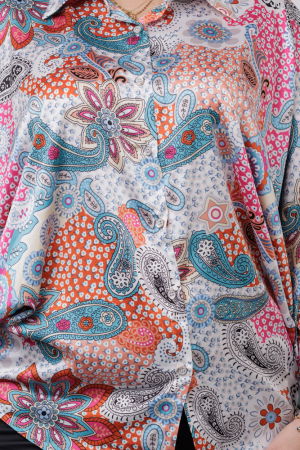 Camasa oversize, cu maneci bufante si imprimeu arabesc cu nuante de bleu si fucsia [4]